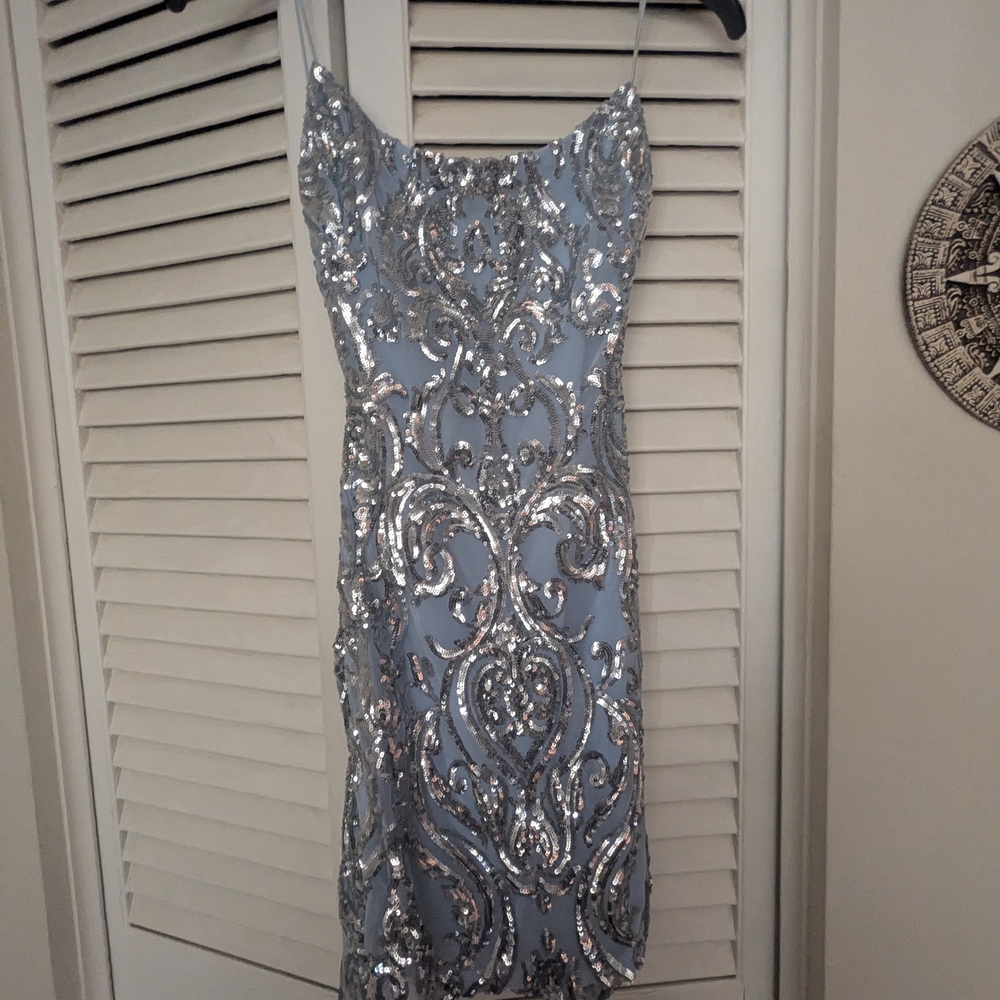 Windsor Light Blue Sequin Midi Slip Dress